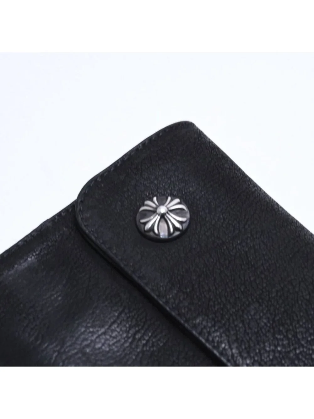 Chrome Hearts Wave Destroy Lthr Wallet Cross Button Leather 925 Sterling Silver